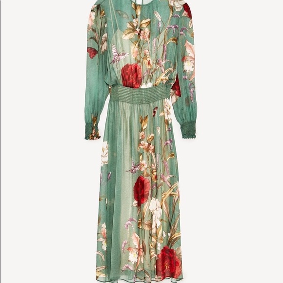 SOLD. SEA-GREEN SHEER FLORAL DRESS - Picture 4 of 7